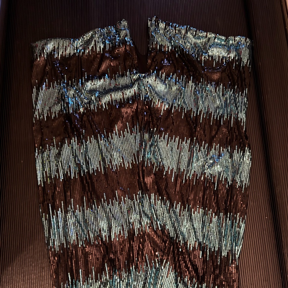 Chic Sequin Striped Pencil Skirt